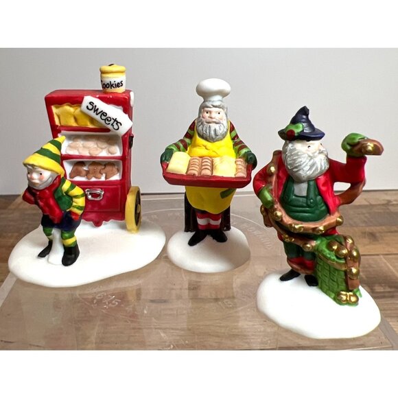 Dept 56 Snow Village Baker Elves Handpainted Porcelain Figurines Set Of 3 - Picture 1 of 4